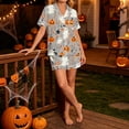 thumbnail image 4 of Ounisa Halloween Pajama Sets for Women 2 Piece Ghost Pumpkin Print Shirts and Shorts Button Down Short Sleeve Sleepwear, 4 of 8