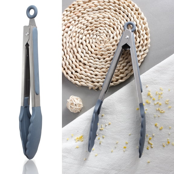 Zhuge Colorful Kitchen Cooking Tongs Heat Resistant Stainless Steel Silicone for Baking Buffet Blue