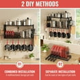 thumbnail image 3 of 31 Inch Wall Mounted Pot Rack with 20 Hooks, 3-in-1 Kitchen Organizer for Pots Pans and Lids, Heavy Duty Metal Hanging Storage Shelf, Black, 3 of 6