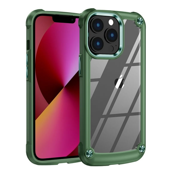 Reiko High Quality Clean PC, TPU & Metal Bumper Case for iPhone 13 Pro in Green