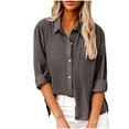 thumbnail image 3 of Feancey Women Long Sleeve Blouses Linen Casual Button Down Shirts Loose Comfy Beach Shirt Lightweight Casual Going Out Tops Gray L, 3 of 7