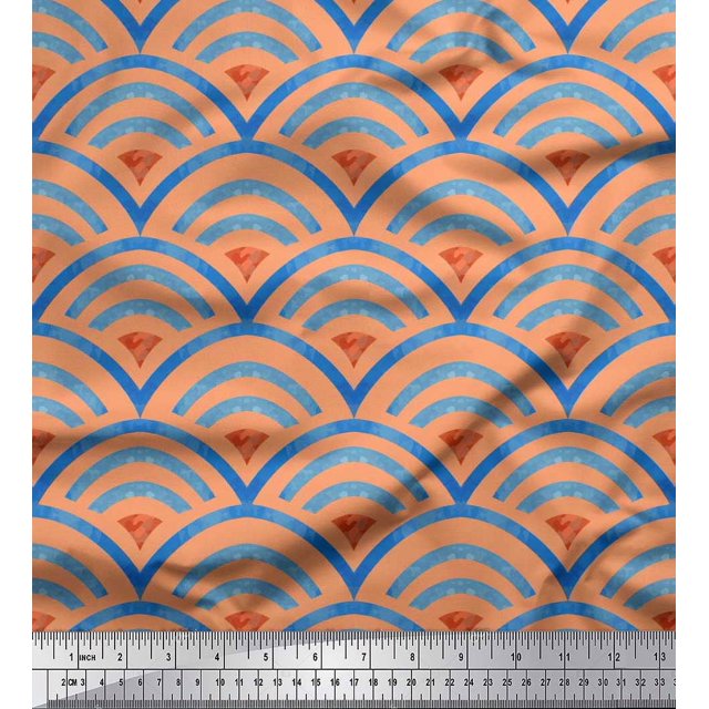 Soimoi Poly Georgette Fabric Scales Geometric Print Fabric by the Yard 42 Inch Wide