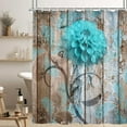 thumbnail image 4 of Rustic Flower Shower Curtain, Teal Floral Dahlia Barn Wood Farmhouse Shower Curtain Set, Country Turquoise Blue Brown Extra Long Fabric Shower Curtain with Hooks, Boho Bathroom Curtain, 69x84inches, 4 of 6
