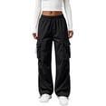 thumbnail image 2 of Inglocry Cargo Pants Women Quick Dry Parachute Hiking Pants with Pockets Elastic Waist Lightweight Water Resistant Joggers Black 2XL, 2 of 6