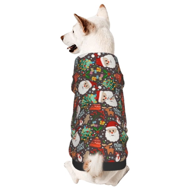 Fotbe Merry Christmas Sudadera con Estampado para Perros Pequeños – Suéter con Capucha para Mascotas, Tela Suave de Forro Polar con Bolsillo-Large