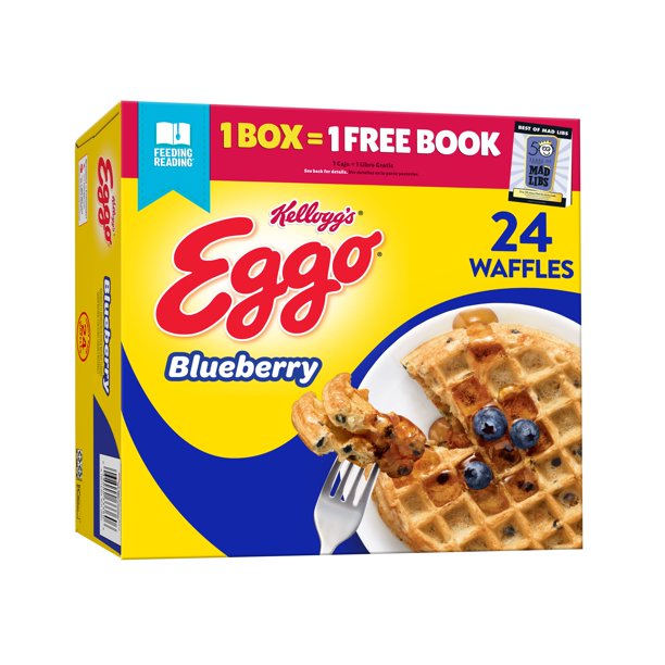 Eggo Frozen Waffles, Frozen Breakfast, Toaster Waffles, Blueberry, 29.6oz Box, 24 Waffles