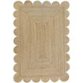 thumbnail image 1 of Hand Woven Farmhouse Jute Area Scalloped Rug Natural Scallop Pattern Jute Bohemian Base Off-White Trim Rug (Off-White, 2'x18'), 1 of 5