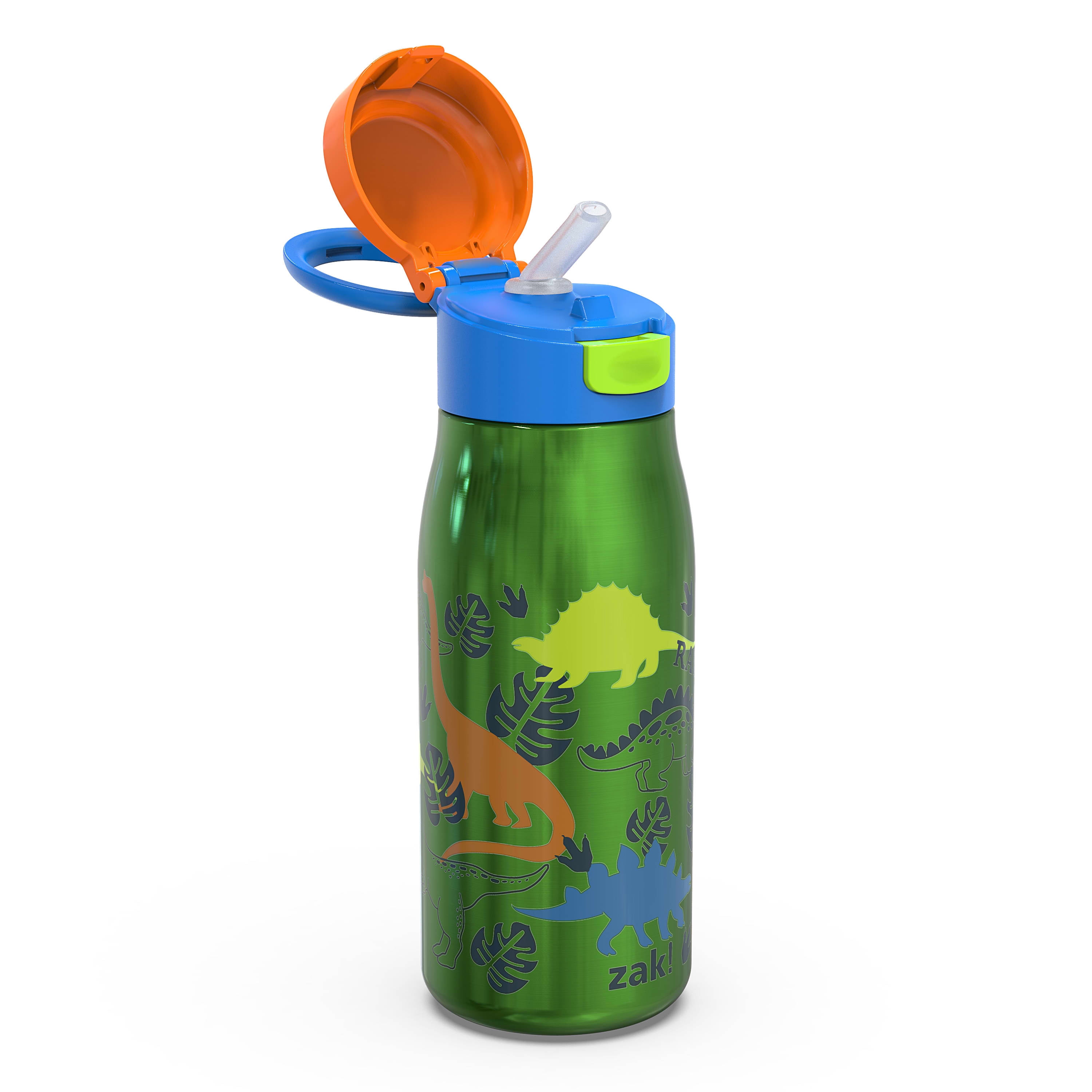 Kids Stainless Steel Insulated Water Bottle Vacuum with Staw 13 oz, Beige Dinosaur