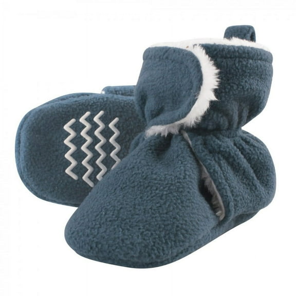 Hudson Baby Infant and Toddler Boy Cozy Fleece and Faux Shearling Booties, Coronet Blue, 0-6 Months