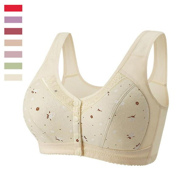 Front Close Button Cotton Bras For Older Women No Wire, Buckle Bra, Large Size Bra