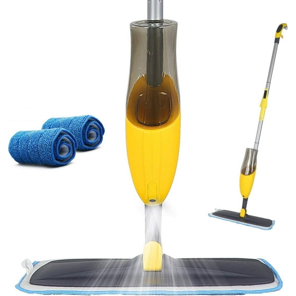 Eyliden Microfiber Spray Mop , 2 Washable Mop Pad for Home Kitchen Floor Cleaning Wet and Dry Easy Wring 600ml (Yellow)