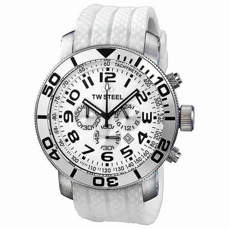 - Grandeur Diver Chronograph White Dial White Rubber Mens Watch TW95