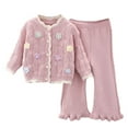 thumbnail image 2 of AUNVITO Toddler Girls Knit Sweater Set Two-Piece Cardigan and Pants Outfit Long Sleeve Round Neck Fall Winter Cozy Casual Outfit, 2 of 3