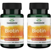 Swanson Biotin 5,000 mcg 100 Vegan Caps 2 Pack