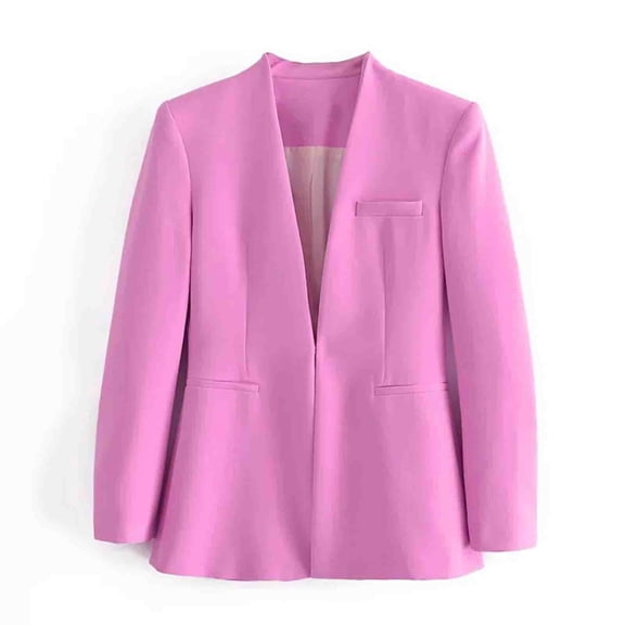 Women's Chic Lapel Collar Solid Color Button Business Work Office Blazer Suit Jacket Long Sleeve Top Suit Coat Purple L