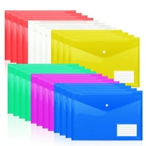 Xueyu 24pcs Plastic Envelopes with Label Pockets, Clear Document Folders with Snap Closure, 6 Colors, A4 Size, Letter Size, for School Office Home Organizer Supplies