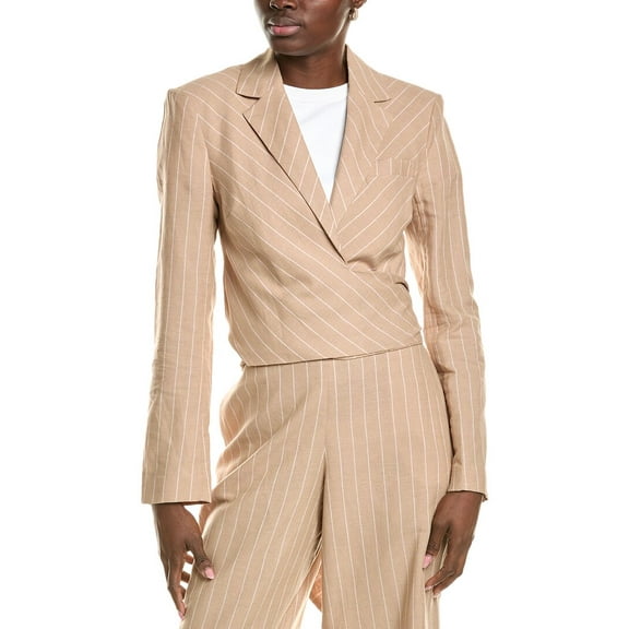 BCBGMAXAZRIA womens Cropped Front Tie Linen-Blend Jacket, 2, Brown