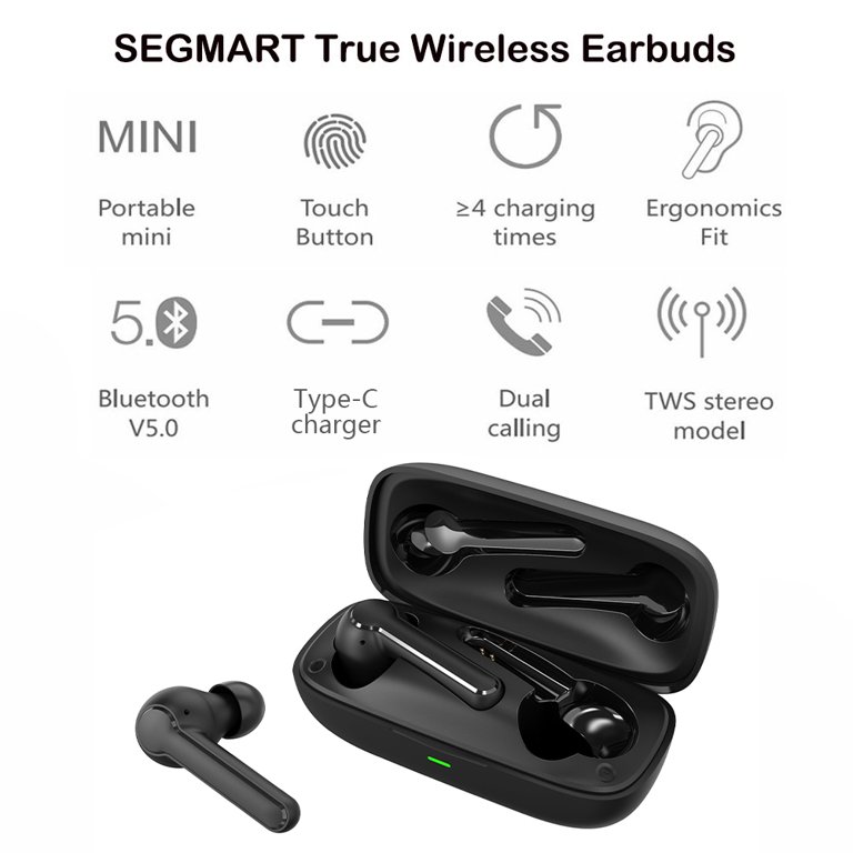 Bluetooth Earbuds Wireless Earphones, SEGMART 5.0 True Wireless Headphones  in Ear Buds for Apple iPhone Samsung Android, Stereo Sound 140H Playtime  Wireless Earbuds with Mic Touch Control, L2978 