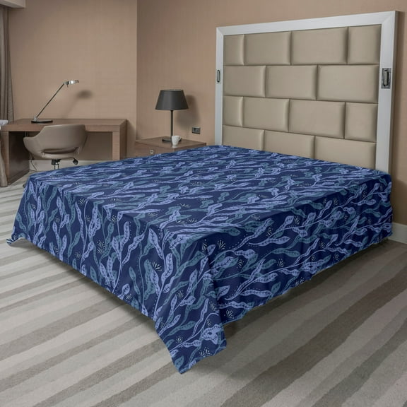 Ambesonne Leafy Design Flat Bedding Sheet Soft Top Sheet, Nautical Ocean Leaves, California King, Dark Lavender Lavender