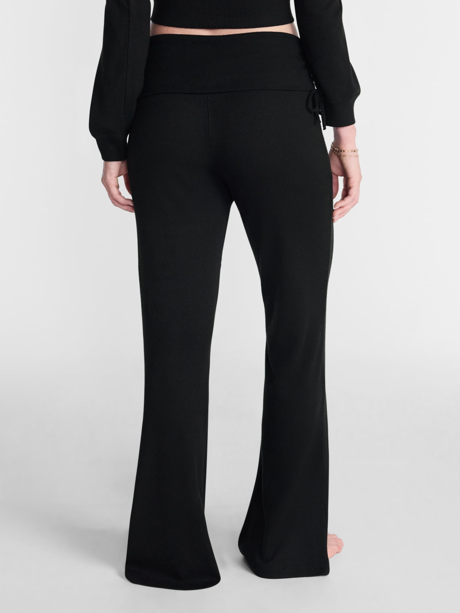 No Boundaries Waffle Knit Foldover Pants, 31.5'' Inseam, Women’s and Women's Plus XS-2X