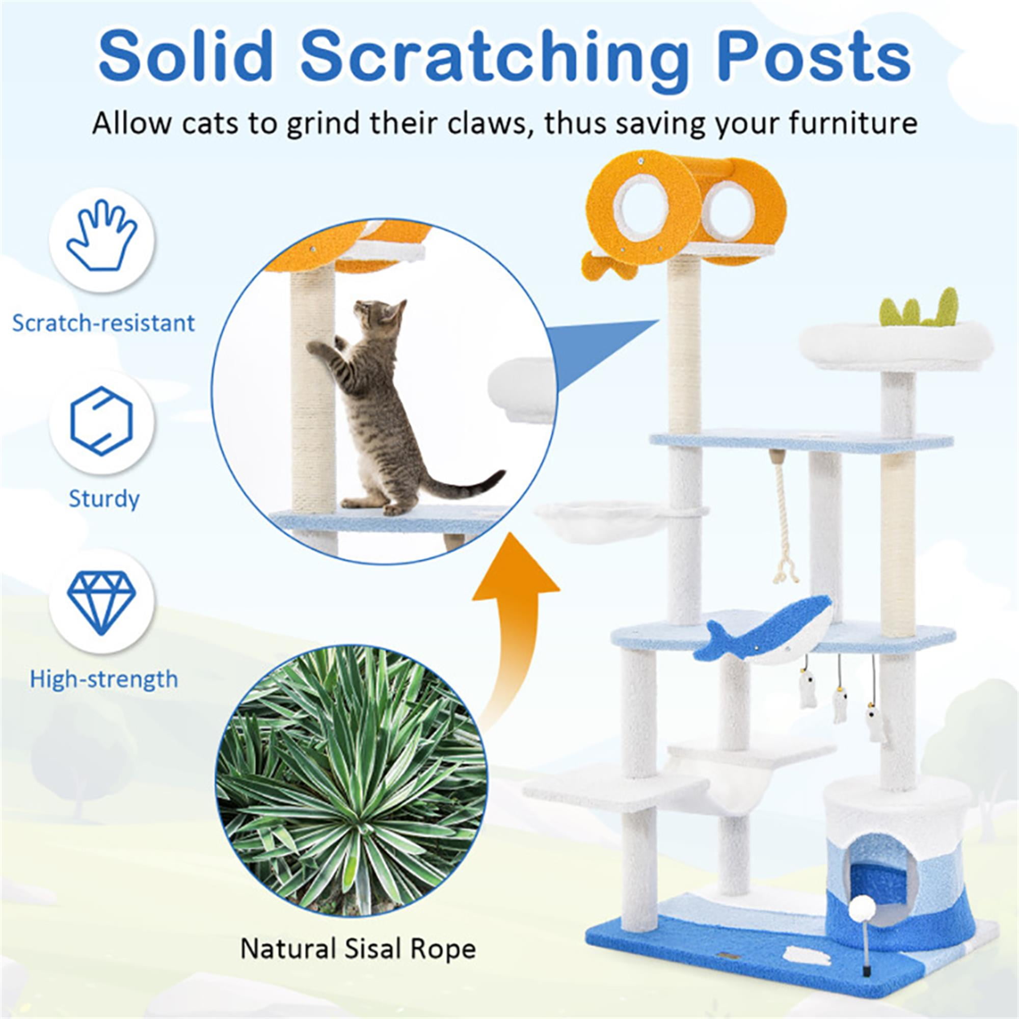 resenkos 66" Cute Cat Tree Tower for Indoor Cats, Ocean World Cat Condo with Sisal Scratching Posts, Plush Perches, Kitten Cat Tree Tower Activity Center, Blue