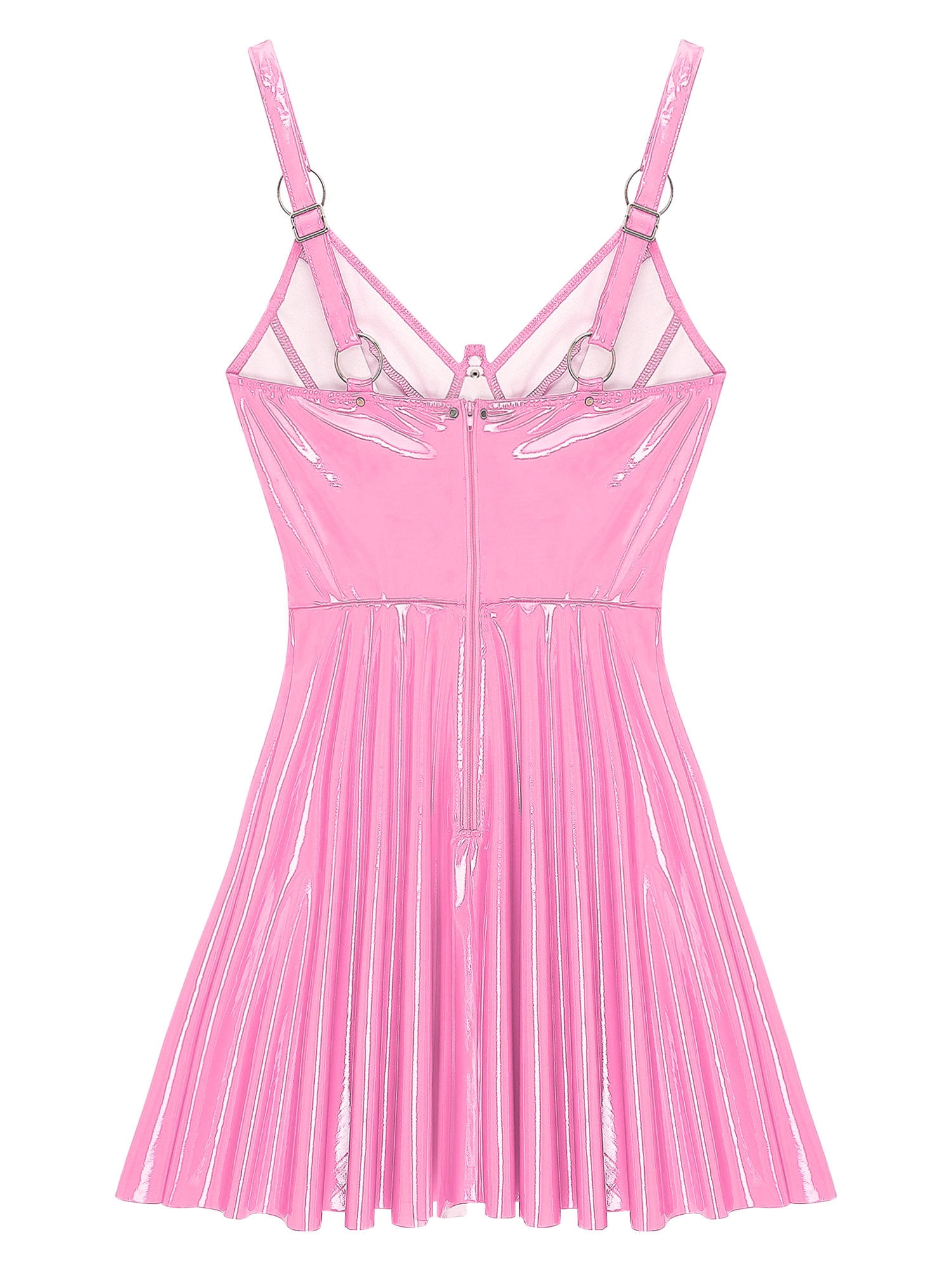 YIZYIF Womens A-line Mini Dress Patent Leather O-Ring Rivet Slip