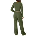 thumbnail image 4 of GILIGEGE Women's 2 Piece Matching Lounge Sets,2026 Fall Casual Outfits,Airport Travel Outfit,Athleisure Workout Set,Fall Fashion Staple,Long Sleeve Ruched Top & Drawstring Wide Leg Pants Sets Green, 4 of 8