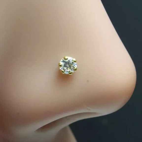 0.20Ct Lab Created Diamond Solitaire Stud Nose Pin 14k Yellow Gold Plated Silver