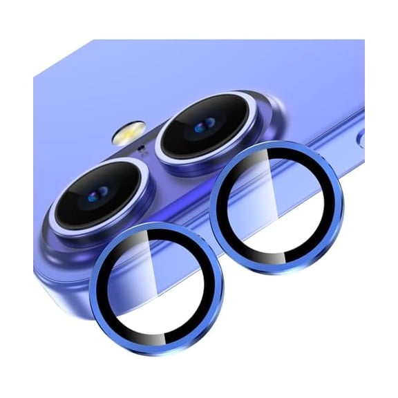 for iPhone 16/iPhone 16 Plus Camera Lens Protector, Individual Anti Scratch Metal Ring Tempered Glass Camera Screen Protector for iPhone 16 Accessories, Case Friendly (Ultramarine)