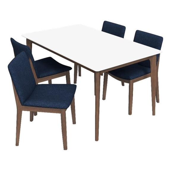 Lilly Modern Solid Wood Walnut Kitchen & Dining Room 5 Piece Furniture Set