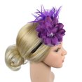thumbnail image 3 of IDALL Fascinators Hats Tea Party Hats Feather Fascinators Womens Flower Derby Hat for Cocktail Ball Wedding Headband Party Hats Fascinator Headband Purple One Size, 3 of 4
