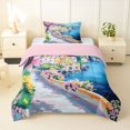 thumbnail image 2 of jejeloiu Coastal Town Watercolor Twin Comforter Sets Kids,Pink Cherry Blossom Bedding Set,Reversible,2pcs, 2 of 8