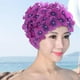 thumbnail image 4 of Gorro de baño con diseño de flores 3D para mujer, cómodo y a la moda. Violeta, 4 of 9