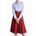 thumbnail image 3 of Women's Midi High Waist A-Line Flared Vinage Belt Skirt for Daily Wear Red S, 3 of 7