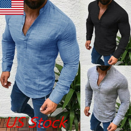 Men's Slim Fit V Neck Long Sleeve Muscle Tee T-shirt Casual Tops Henley (Best Quality V Neck T Shirts)