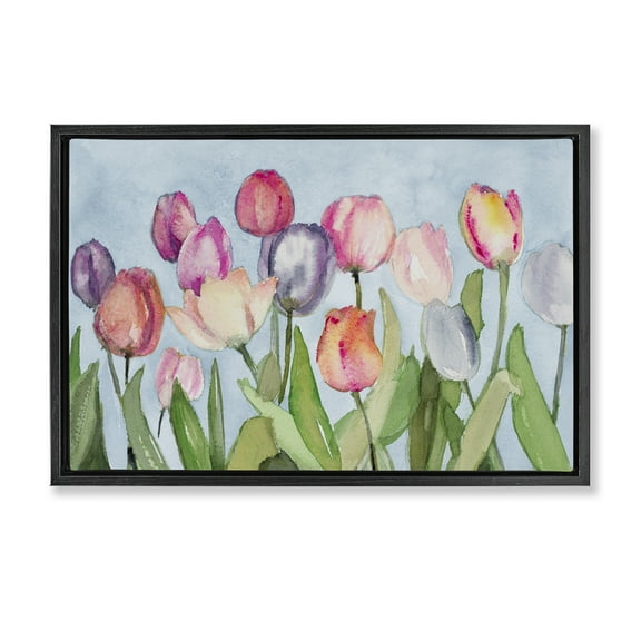 Stupell Industries Soft Tulip Field Plants & Flowers Painting Black Floater Framed Canvas Art Print Wall Art, 25 x 17