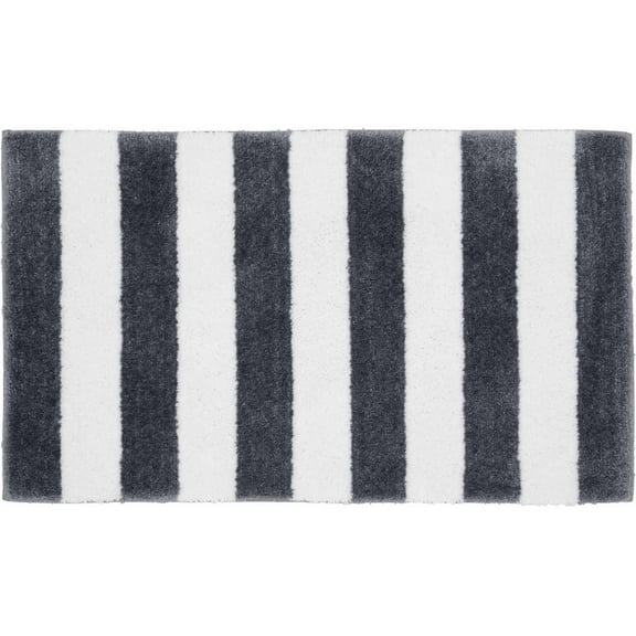 Garland Rug Beach Stripe Washable Cinder Gray/White Bathroom Rug, 21" x 34"