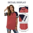 thumbnail image 3 of TEMOFON Summer Short Sleeve Tops for Women Color Block Casual Tunic Crew Neck Cute Striped T Shirts Pink Tees, 3 of 8