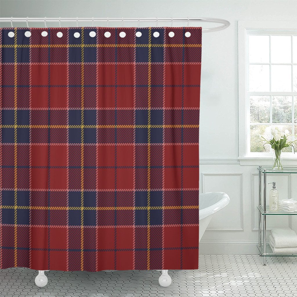 PKNMT Abstract Plaid Tartan Red Blue and Yellow Color Check Shower