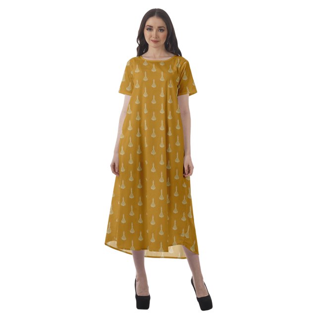 Moomaya Robes d'Été Imprimées pour Femmes à Manches Courtes en Coton Flex Robe de Soirée
