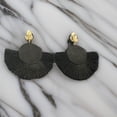 thumbnail image 3 of Bohemian clip on 3" gold and black thread dangle fan style earrings, 3 of 3