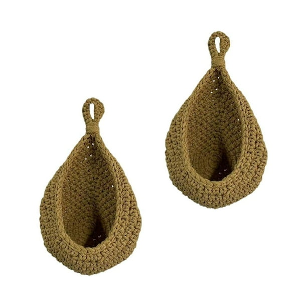 2 cestas colgantes de yute tejidas a mano para colgar en la pared, para verduras y frutas, para cocina Pequeña
