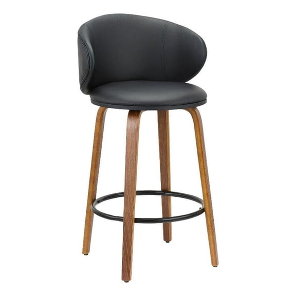 Benjara Zubi 26" Counter Height Chair (Set of 2)- Wingback- Black- Brown Legs