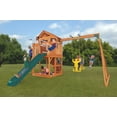 thumbnail image 2 of Creative Cedar Designs Timber Valley Wooden Playset with Wooden Roof, Glider Swing, Sandbox, Climbing Wall, Ladder, Slide & Belt Swings, 2 of 10