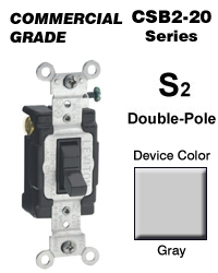 Leviton Gray DOUBLE POLE Commercial Toggle Switch 20A CSB2-20G