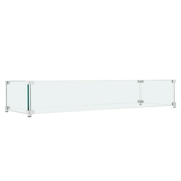 KFFKFF Gas Fire Pit Wind Barrier, 23.5 x 7.5 x 6.5 inches, Transparent Toughened Wind Barrier for Fire Tables, 0.31 inch Dense Square Glass Protector, Glass Segment with Durable Corner Support & Base