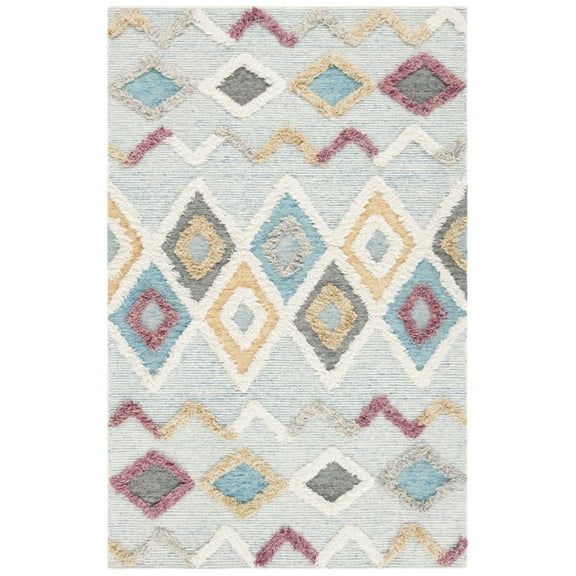 SAFAVIEH Kenya June Diamond Wool Area Rug, Gray/Ivory, 4' x 6'