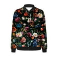thumbnail image 4 of Womens Zip Up Bomber Jackets Casual Lightweight Fall Outerwear Floral Print Long Sleeve Travel Coat with Pocket (XL, Black 04), 4 of 5