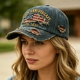 thumbnail image 4 of 250th Anniversary Distressed Denim Hat – 1776–2026 Embroidered Patriotic Baseball Cap Adjustable Metal Buckle, 4 of 6