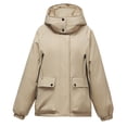 thumbnail image 4 of UPPADA Thick Winter Coats for Women's Cropped Puffer Jacket Casual Zip Up Winter Hoodie Baggy Short Down Coats with Pockets Puffer Pullover Khaki,M, 4 of 5